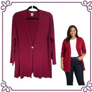 Chico's Maroon Burgundy Red Longline Button Front Cardigan Sweater